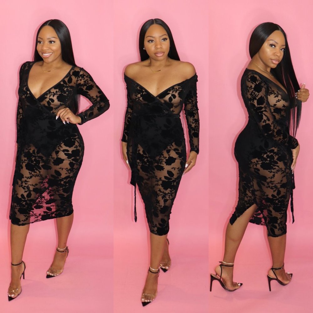 Ooh LaLa Sexy Black Mesh Midi Dress - BOUTIQUE